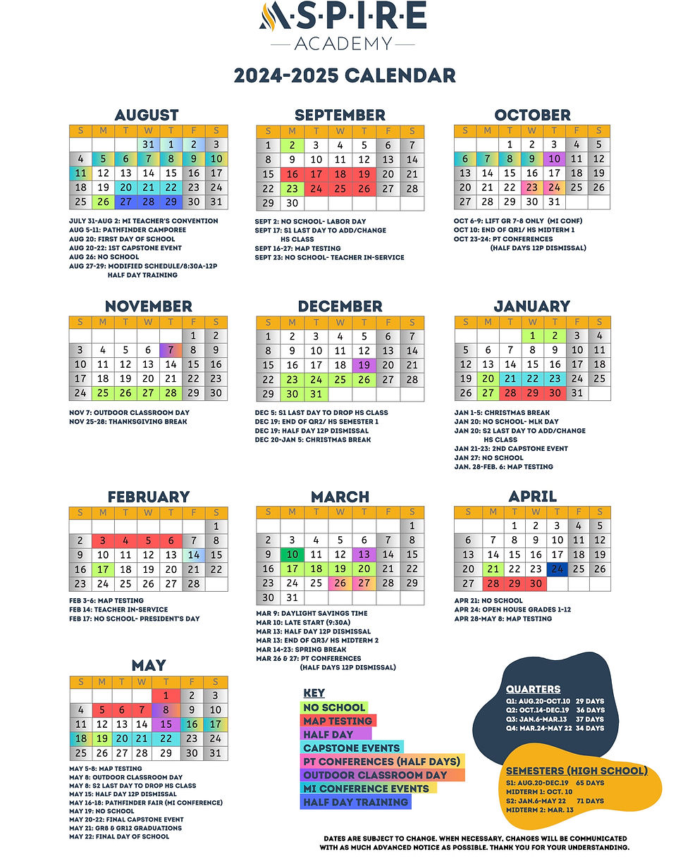 Calendar Aspire Academy